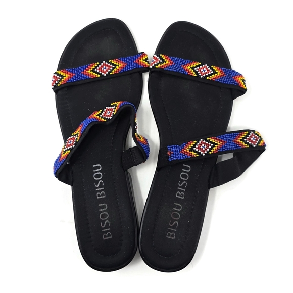 Bisou Bisou Shoes - Bisou Bisou Southwest Beaded Slide Flat Sandal 10